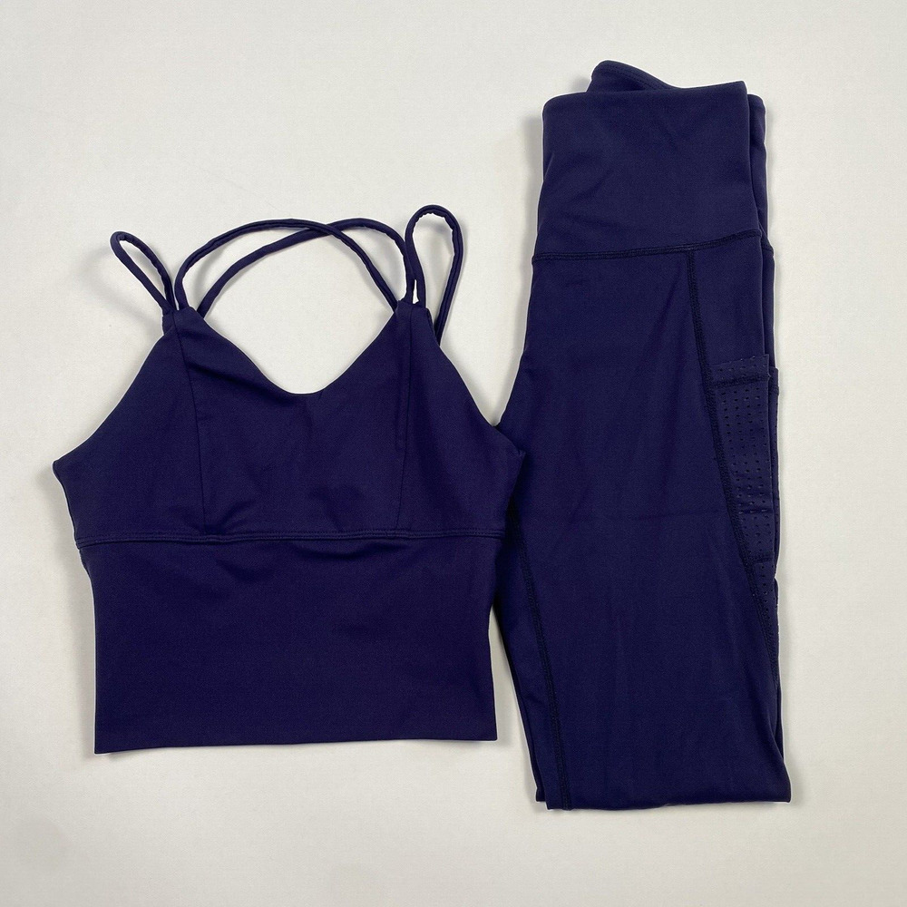 Pineapple Clothing Legging & Bra Top 2-Piece Set‎ Navy Women Size XS Pre-Owned